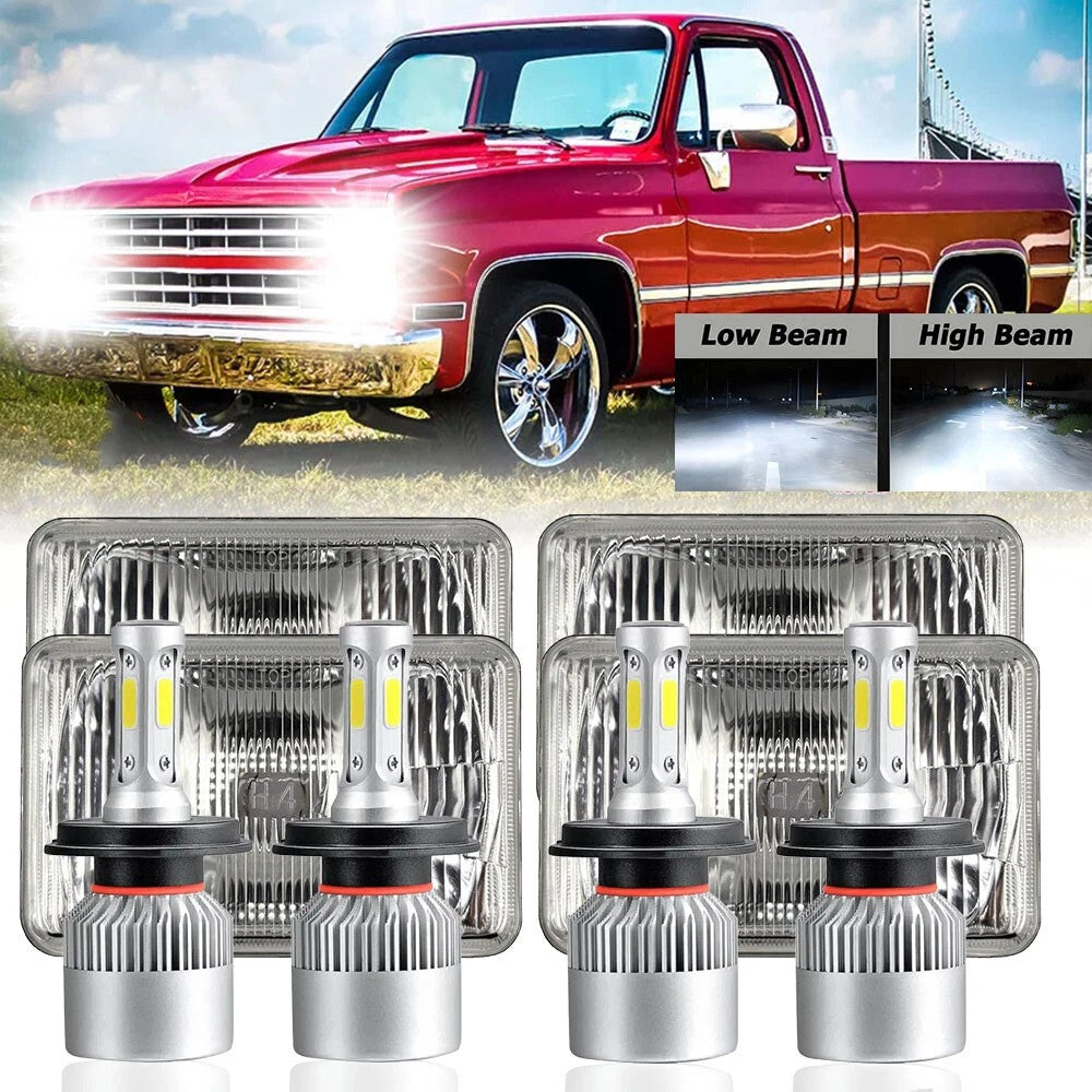 For Chevy Pickup 1981-87 C10 K10 Blazer 4x6" LED Headlights Hi-Lo Beam Lamp 4PCS
