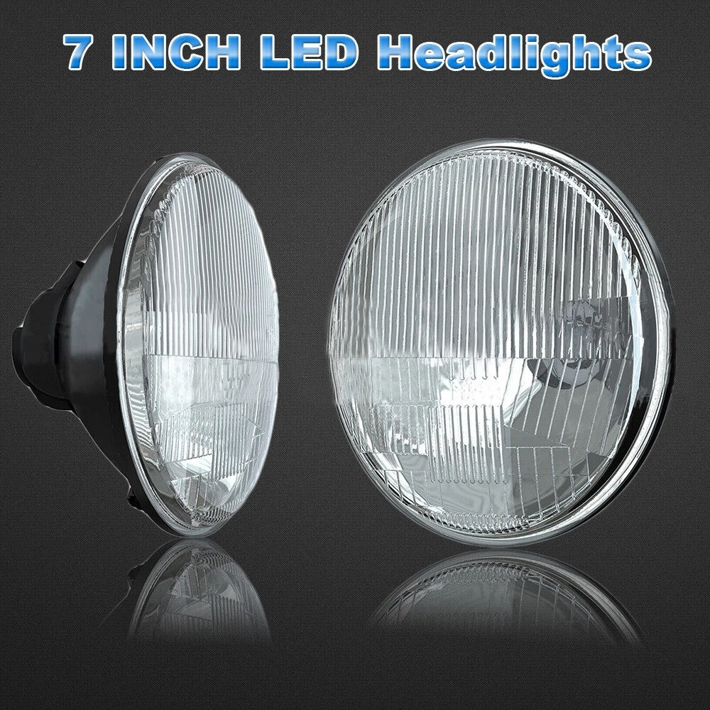 Pair 7'' inch Round LED Headlights H4 Hi/Lo Beam Fit Ford Bronco Courier Mustang