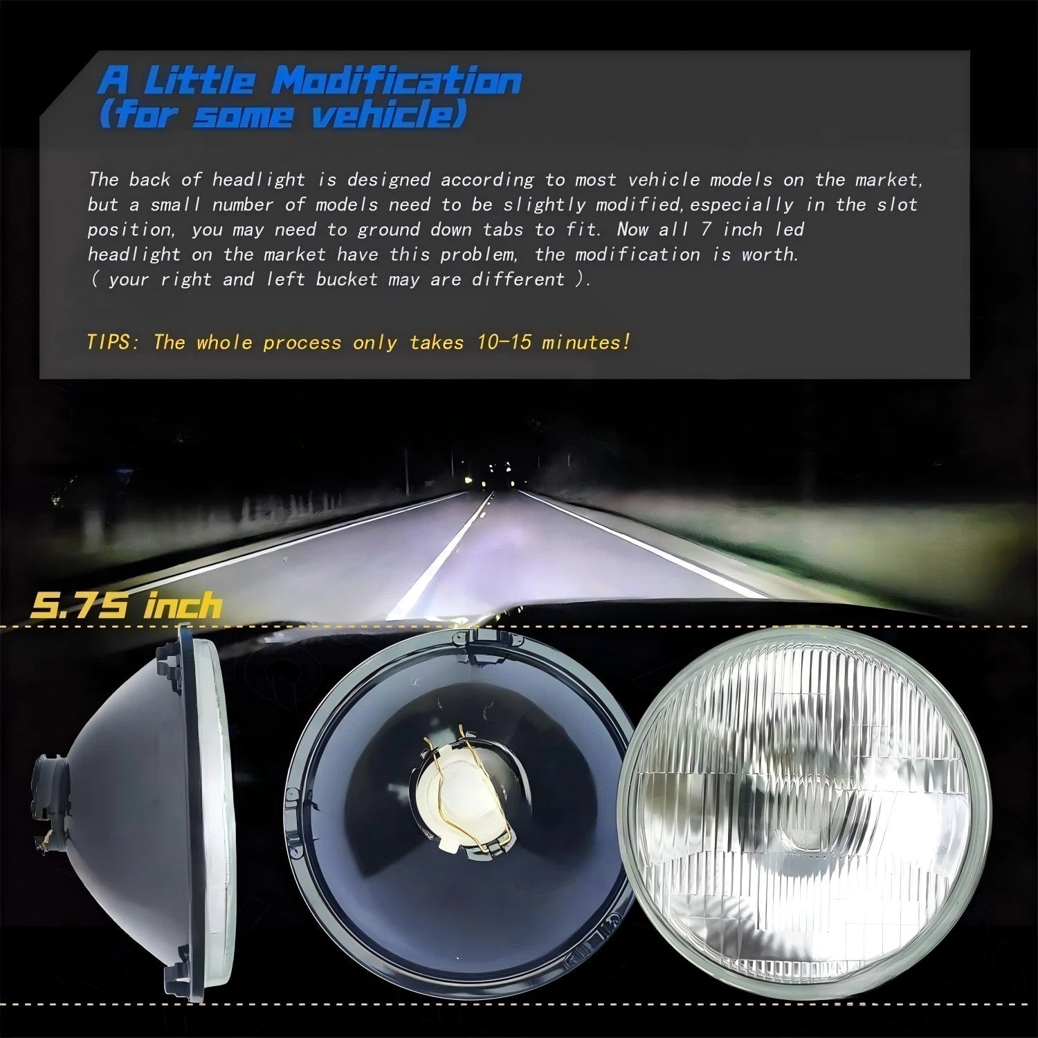 For Ford Galaxie 500 1962-1974 4pcs 5.75" 5-3/" Round LED Headlights Upgrade DRL