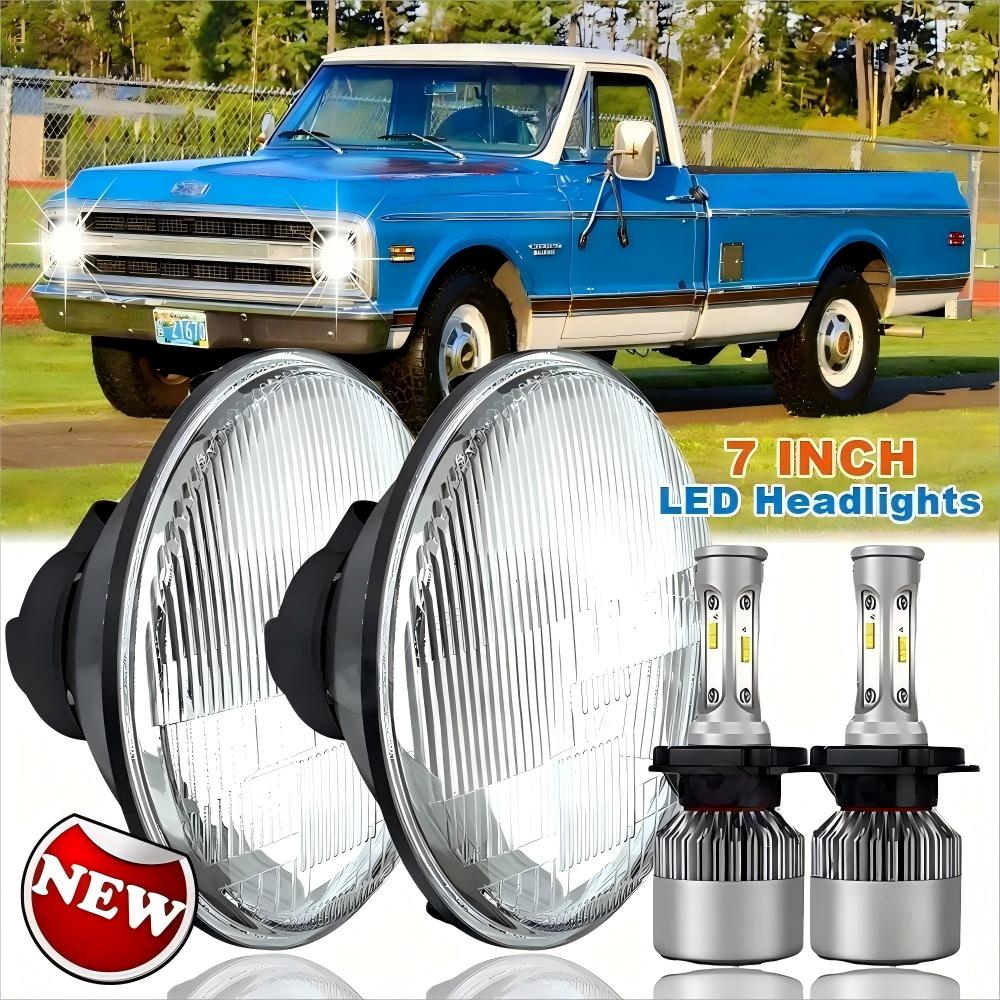 Pair 7" Inch Round LED Headlights HI/LO for 1968-1974 Chevy K10 K20 K30 Pickup