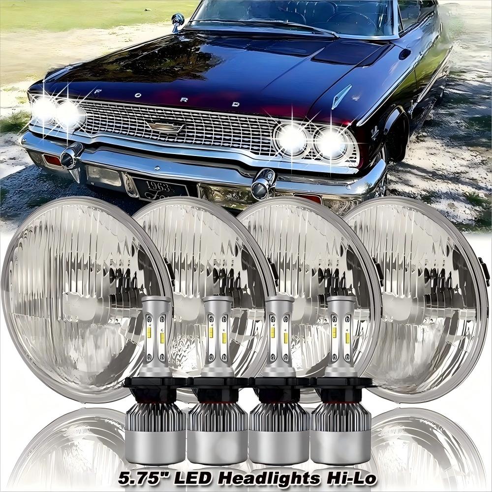 For Ford Galaxie 500 1962-1974 4pcs 5.75" 5-3/" Round LED Headlights Upgrade DRL