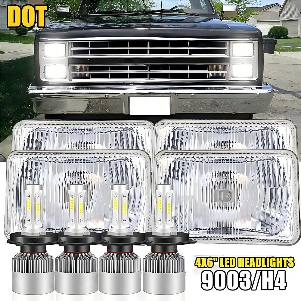 4PCS For 1981 1982 1983 1984 1985 1986 Chevy C10 Trucks 4x6 Hi-Lo LED Headlights