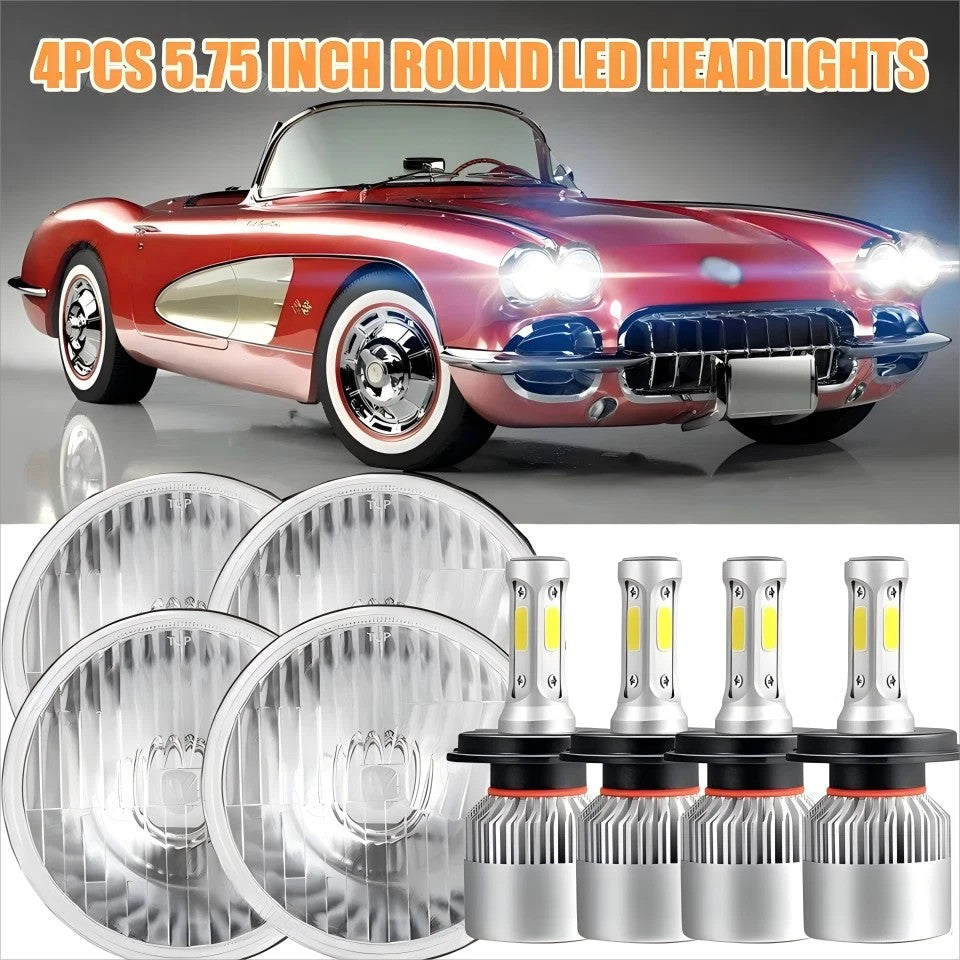 4PCS 5 3/4" 5.75" LED Headlights Hi-Lo Beam DRL for Chevrolet Corvette C1 C2 C3