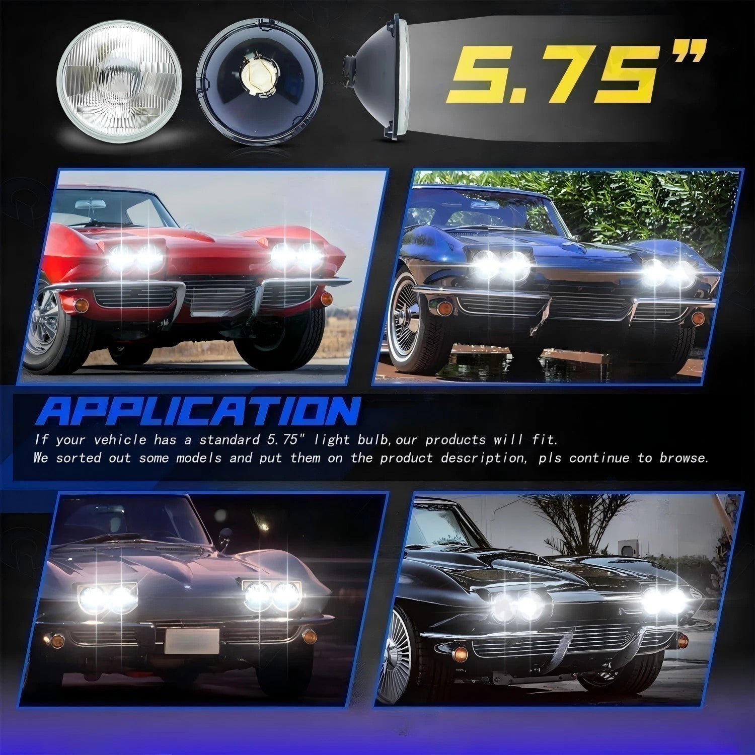 4PCS 5.75" 5-3/4" Round LED Headlights for GMC C15/C1500 1961-1972 Pickup C2500