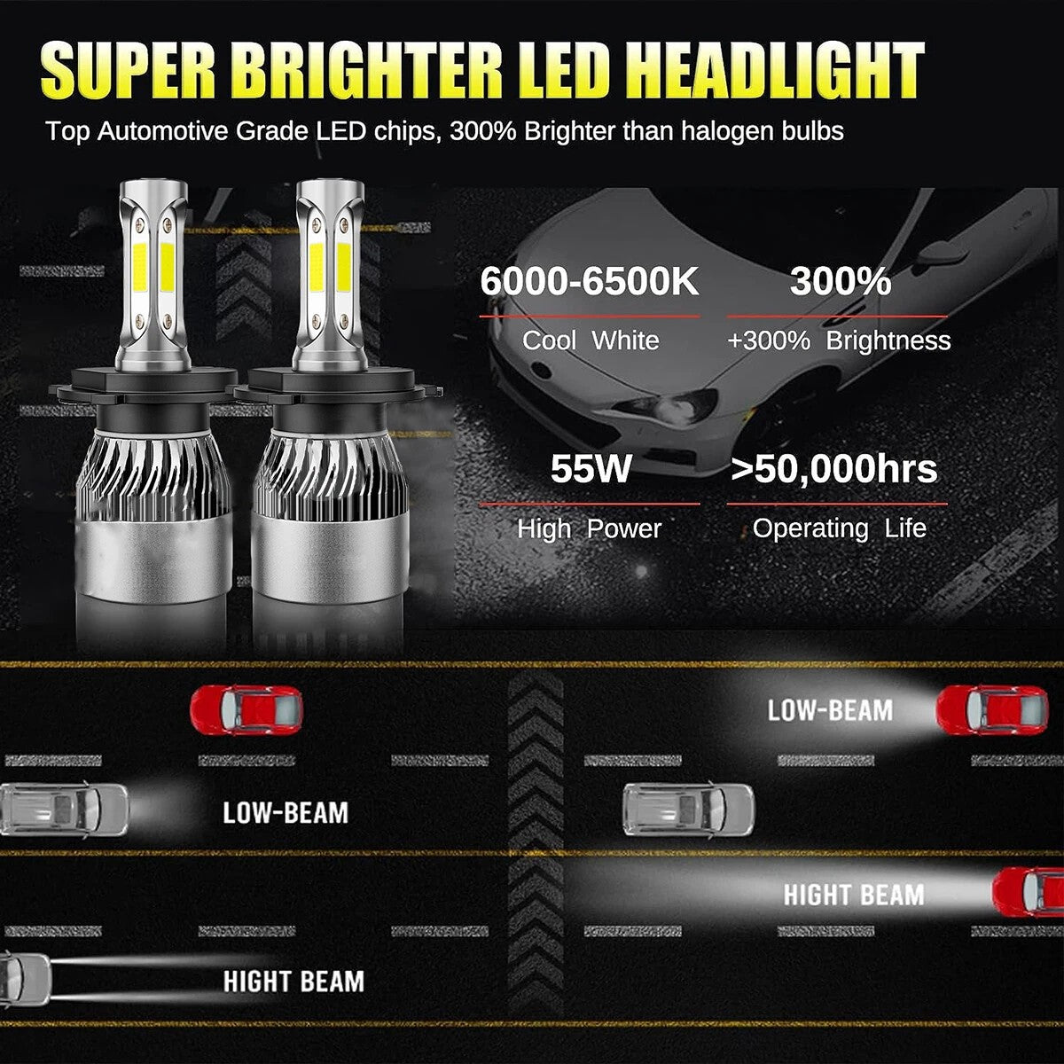 Fit For Chevrolet Camaro Iroc-Z 1982-1992 4PCS 4x6" LED Headlights Hi/Lo Beam