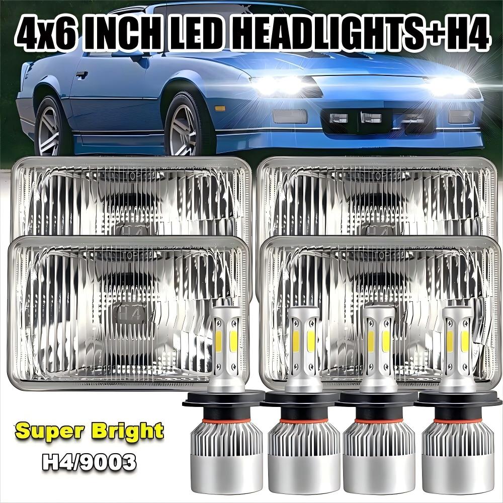 Fit For Chevrolet Camaro Iroc-Z 1982-1992 4PCS 4x6" LED Headlights Hi/Lo Beam