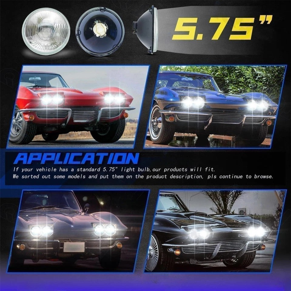 4PCS 5 3/4" 5.75" LED Headlights Hi-Lo Beam DRL for Chevrolet Corvette C1 C2 C3